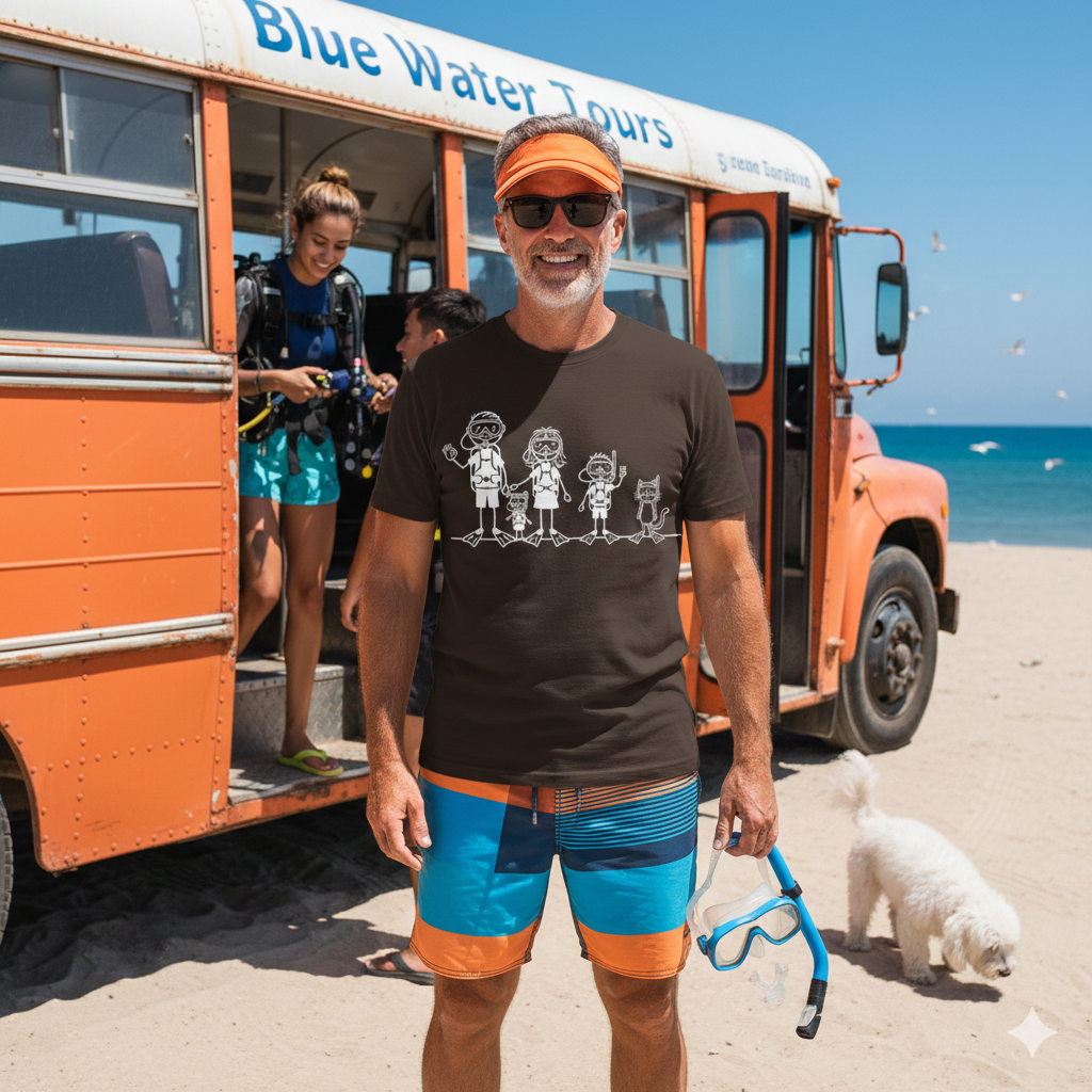 Scuba Diving Family on Dark Colored Crew Neck Tees