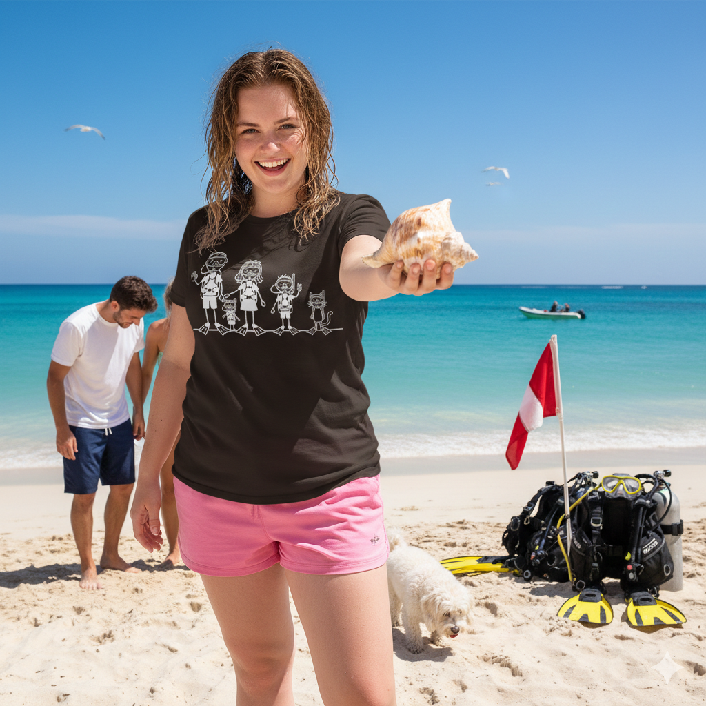 Scuba Diving Family on Dark Colored Crew Neck Tees