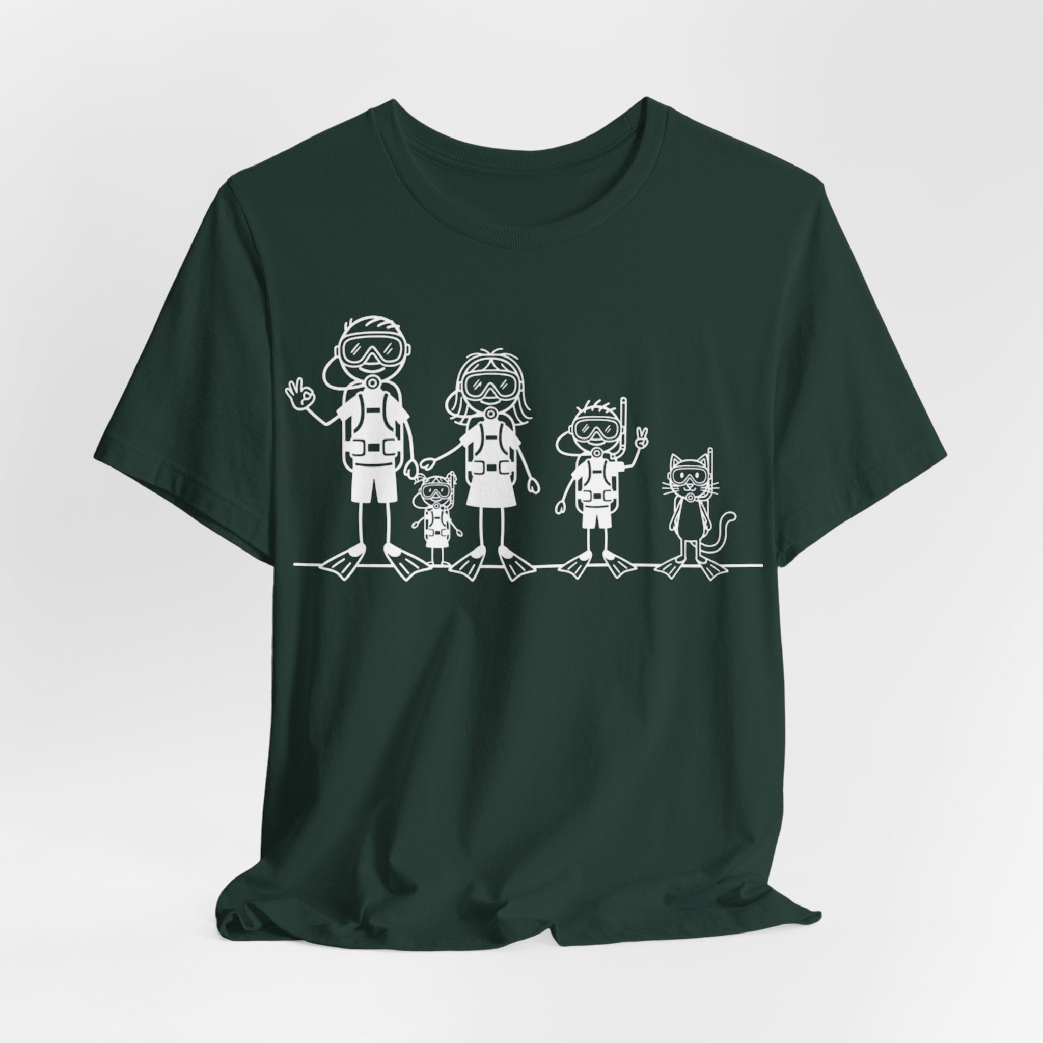 Scuba Diving Family on Dark Colored Crew Neck Tees
