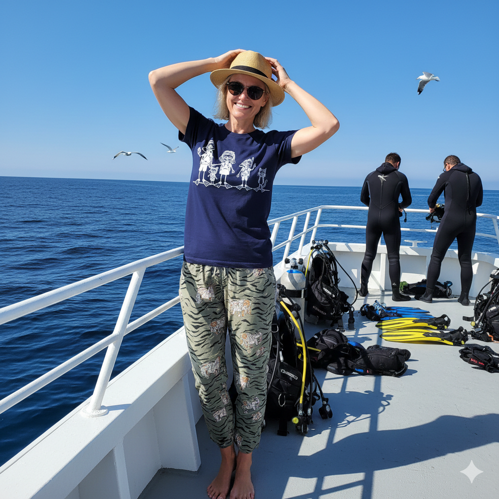 Scuba Diving Family on Dark Colored Crew Neck Tees