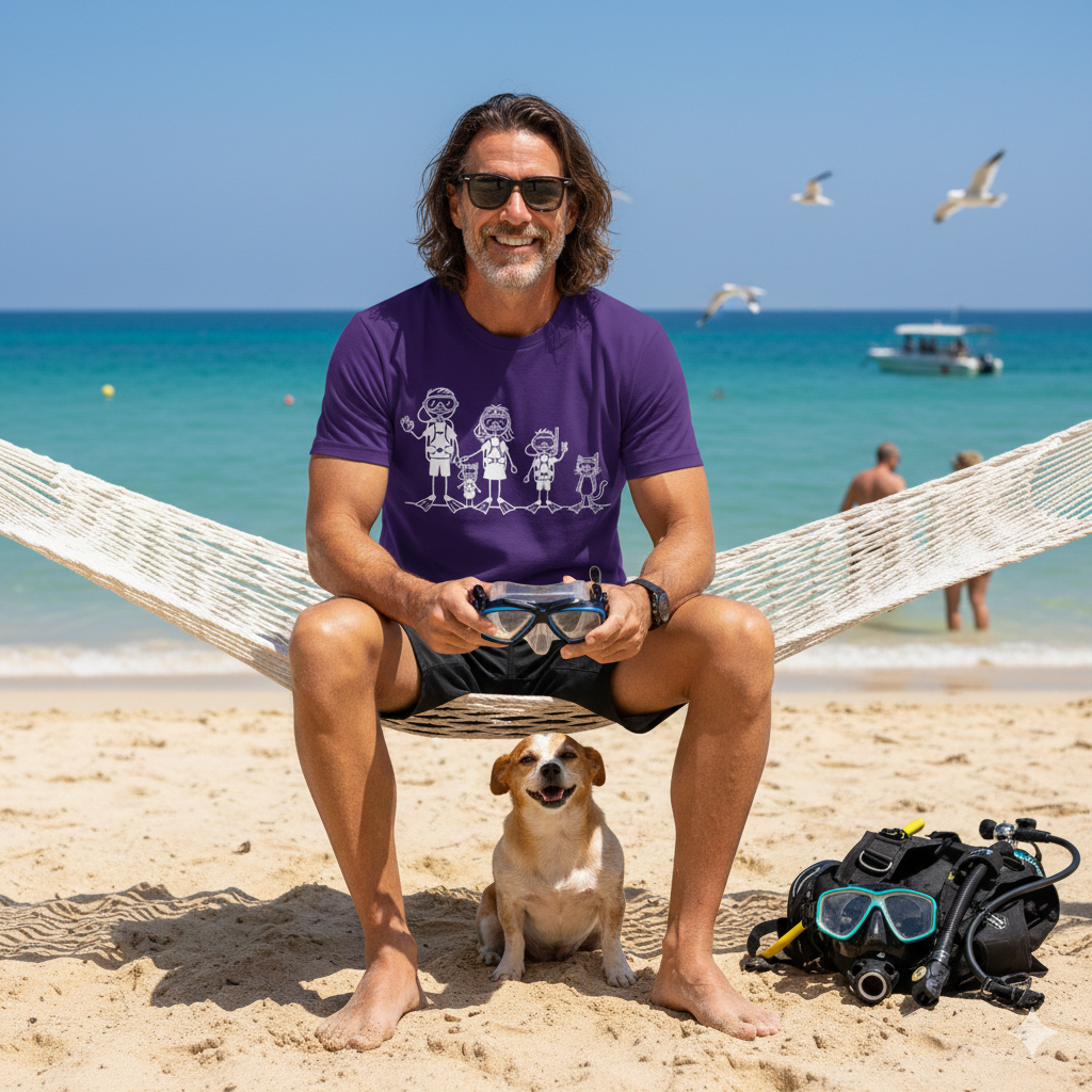 Scuba Diving Family on Dark Colored Crew Neck Tees