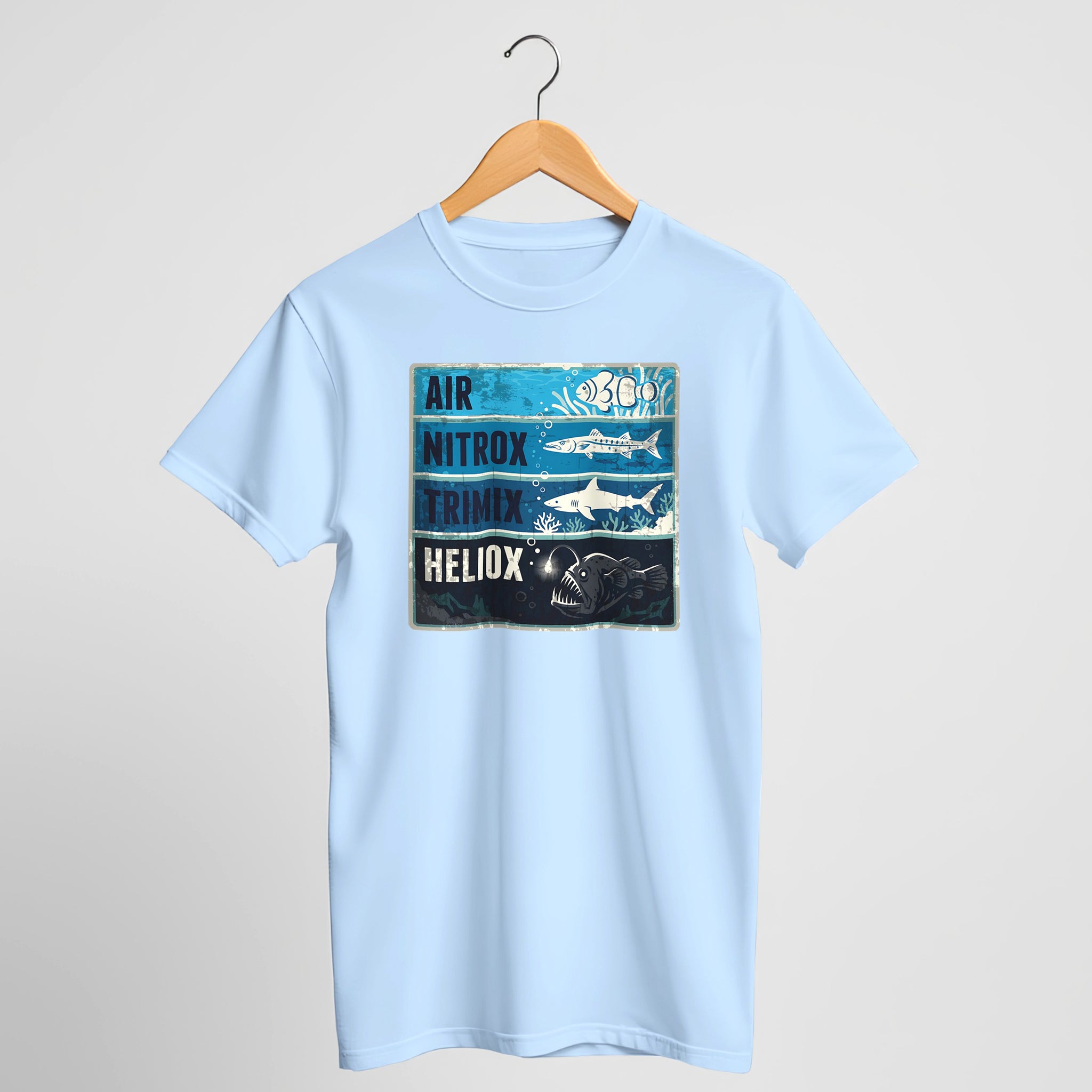 Scuba Gas Depth Tee — "Air, Nitrox, Trimix, Heliox" Dive Shirt