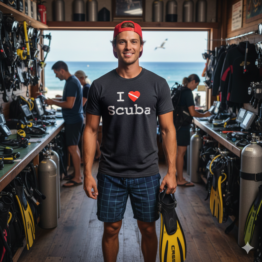 "I ♥ Scuba" Dive Flag T-Shirt - Distressed Print