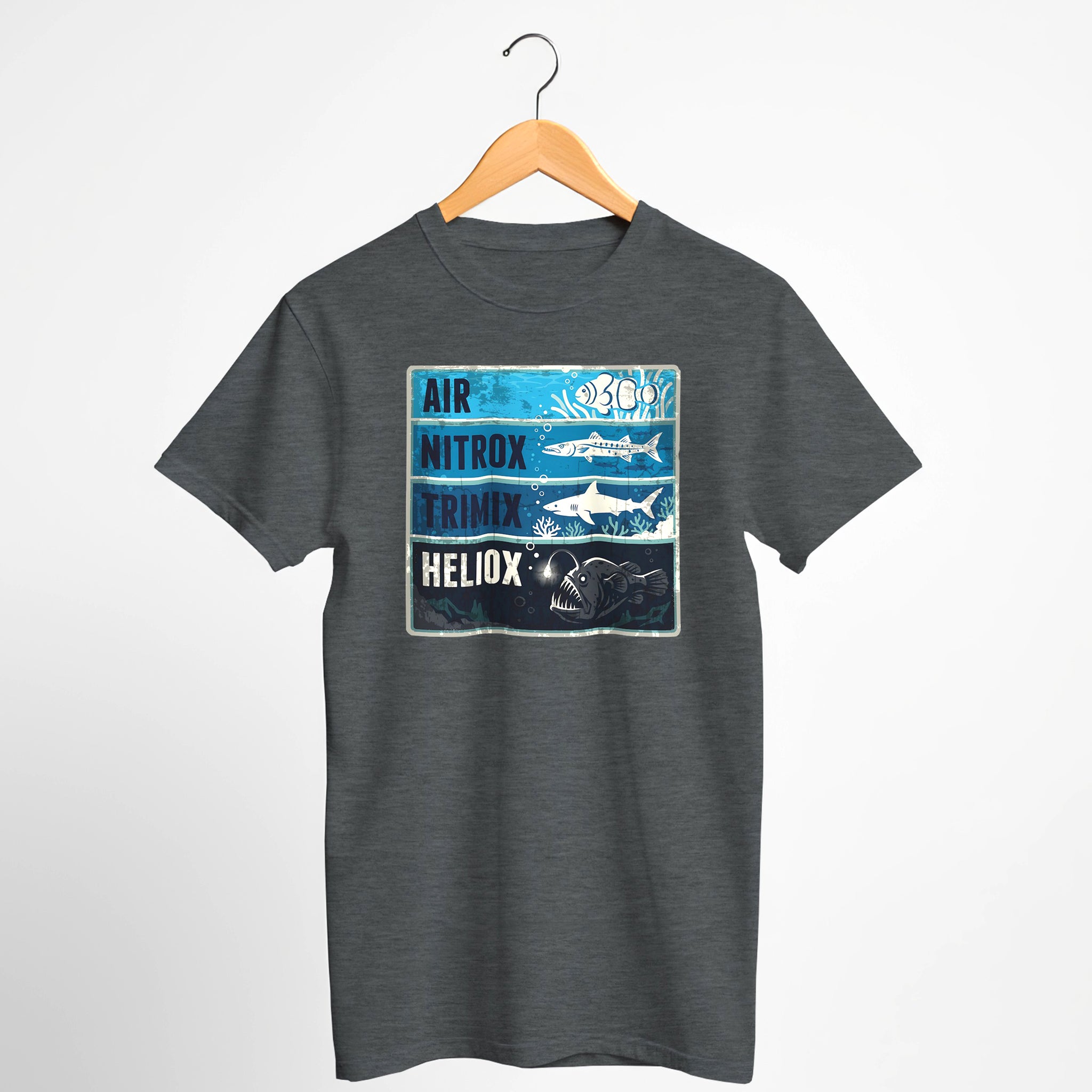 Scuba Gas Depth Tee — "Air, Nitrox, Trimix, Heliox" Dive Shirt
