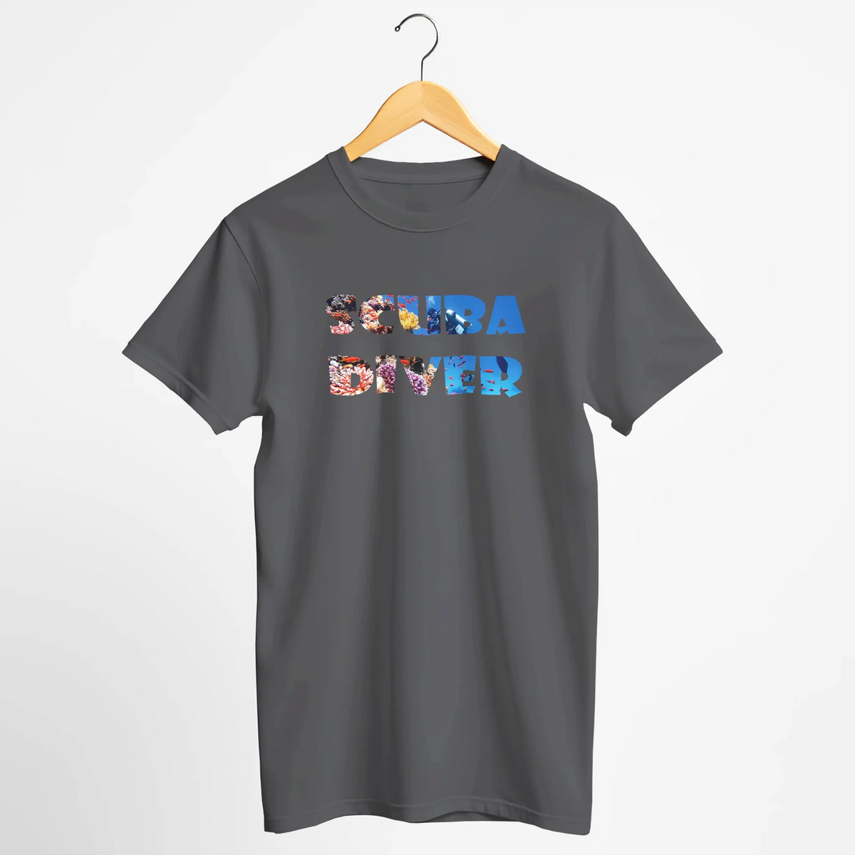 SCUBA DIVER Photo Typography T-Shirt - Underwater Scuba Scene