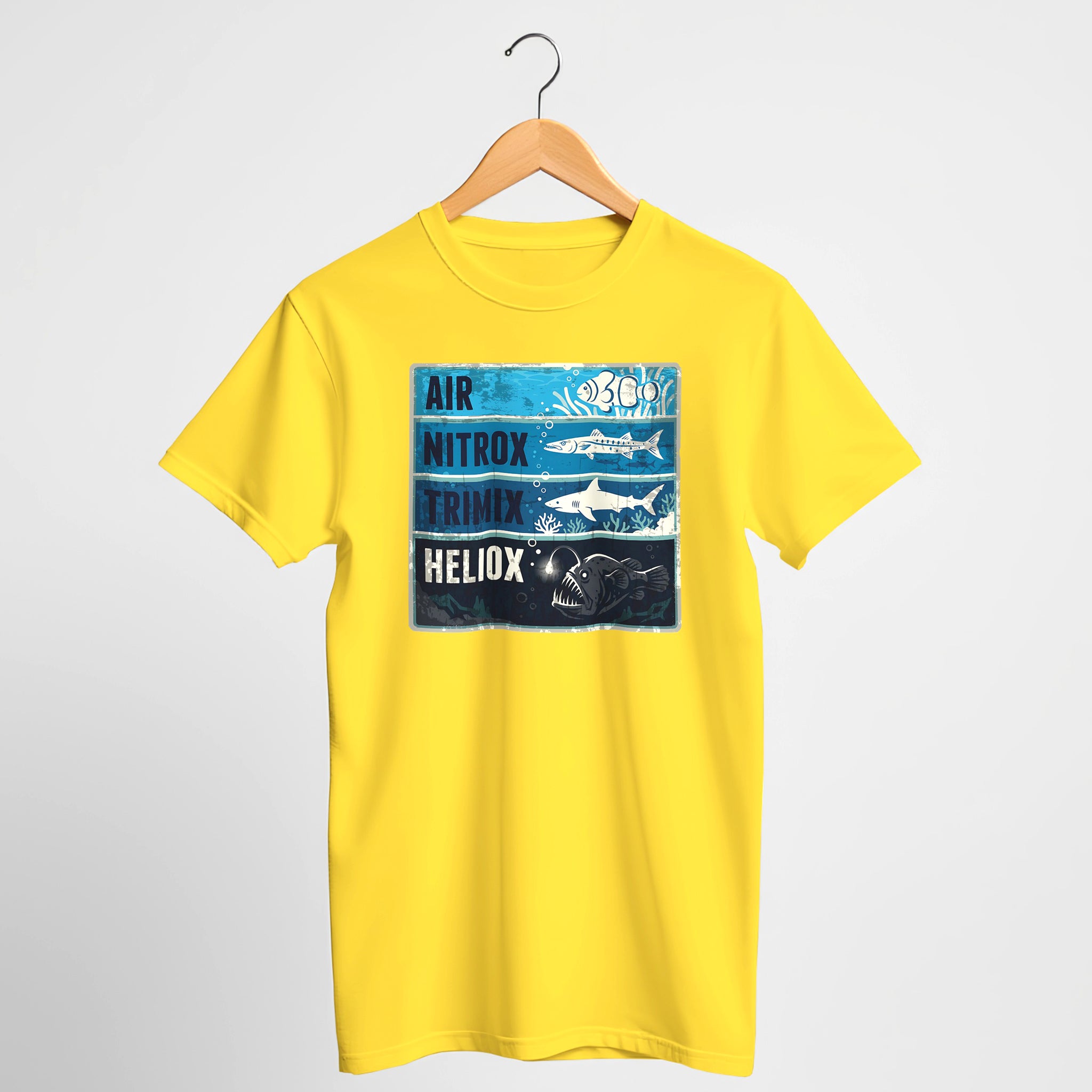 Scuba Gas Depth Tee — "Air, Nitrox, Trimix, Heliox" Dive Shirt