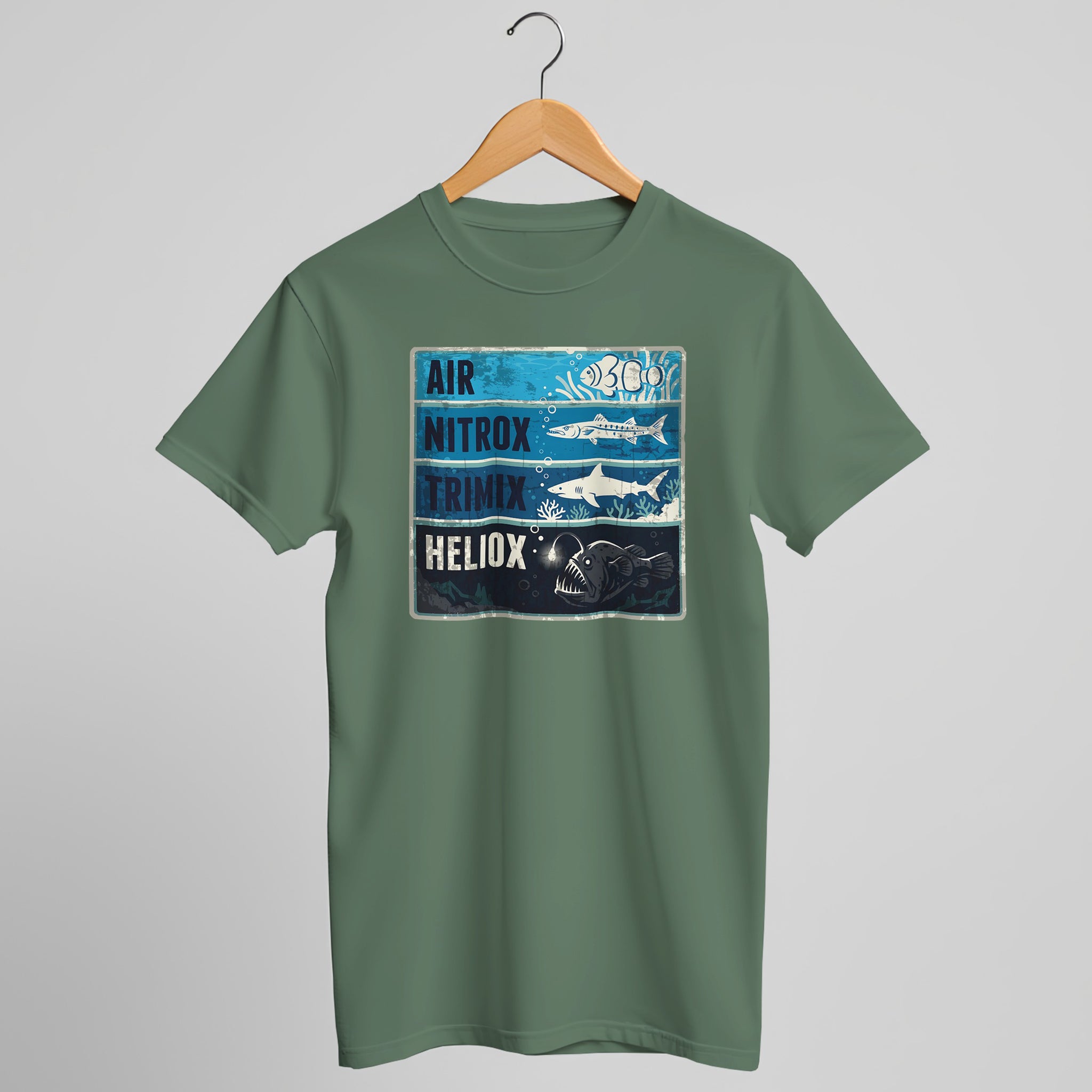 Scuba Gas Depth Tee — "Air, Nitrox, Trimix, Heliox" Dive Shirt