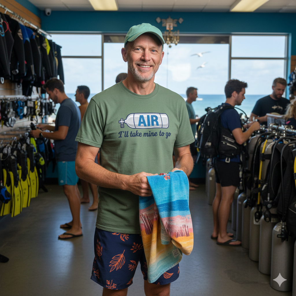 AIR - I'll Take Mine to Go - Funny Scuba Tee Shirt