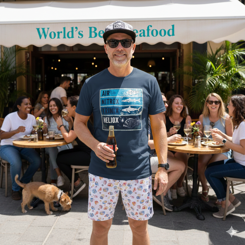 Scuba Gas Depth Tee — "Air, Nitrox, Trimix, Heliox" Dive Shirt