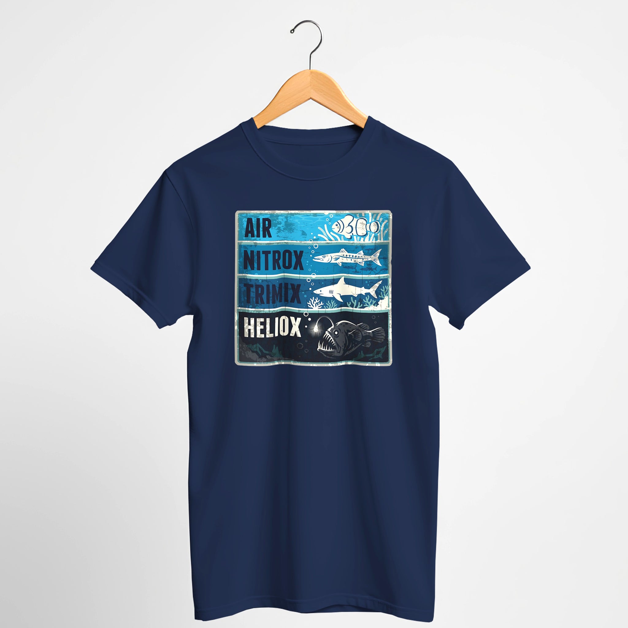 Scuba Gas Depth Tee — "Air, Nitrox, Trimix, Heliox" Dive Shirt