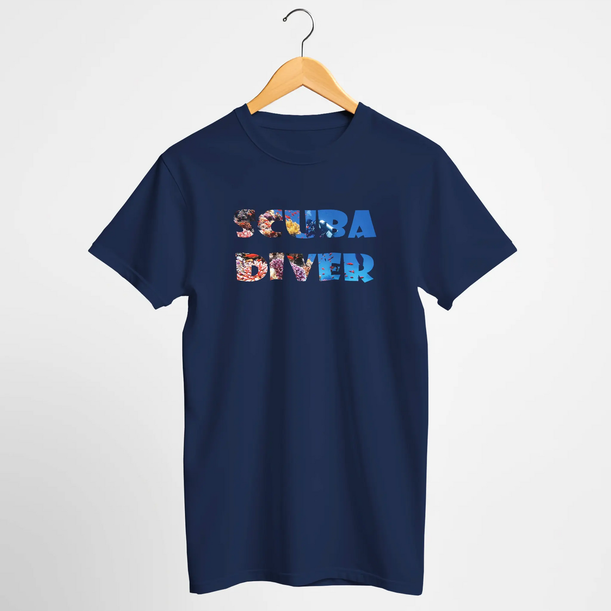 SCUBA DIVER Photo Typography T-Shirt - Underwater Scuba Scene
