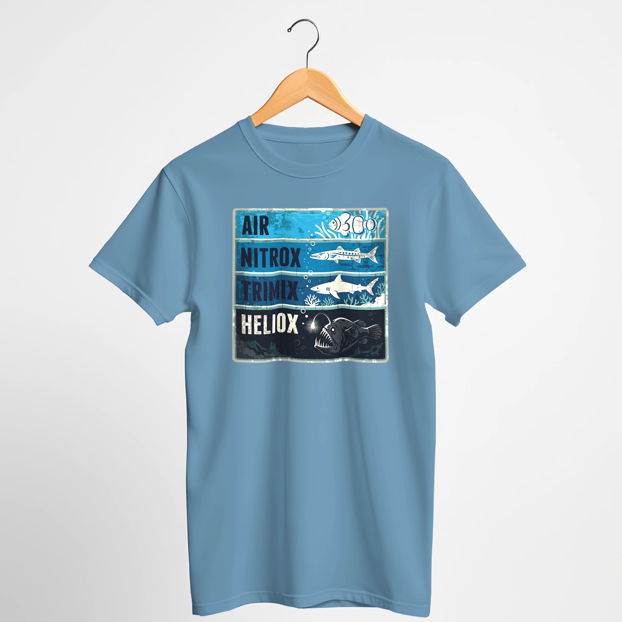 Scuba Gas Depth Tee — "Air, Nitrox, Trimix, Heliox" Dive Shirt