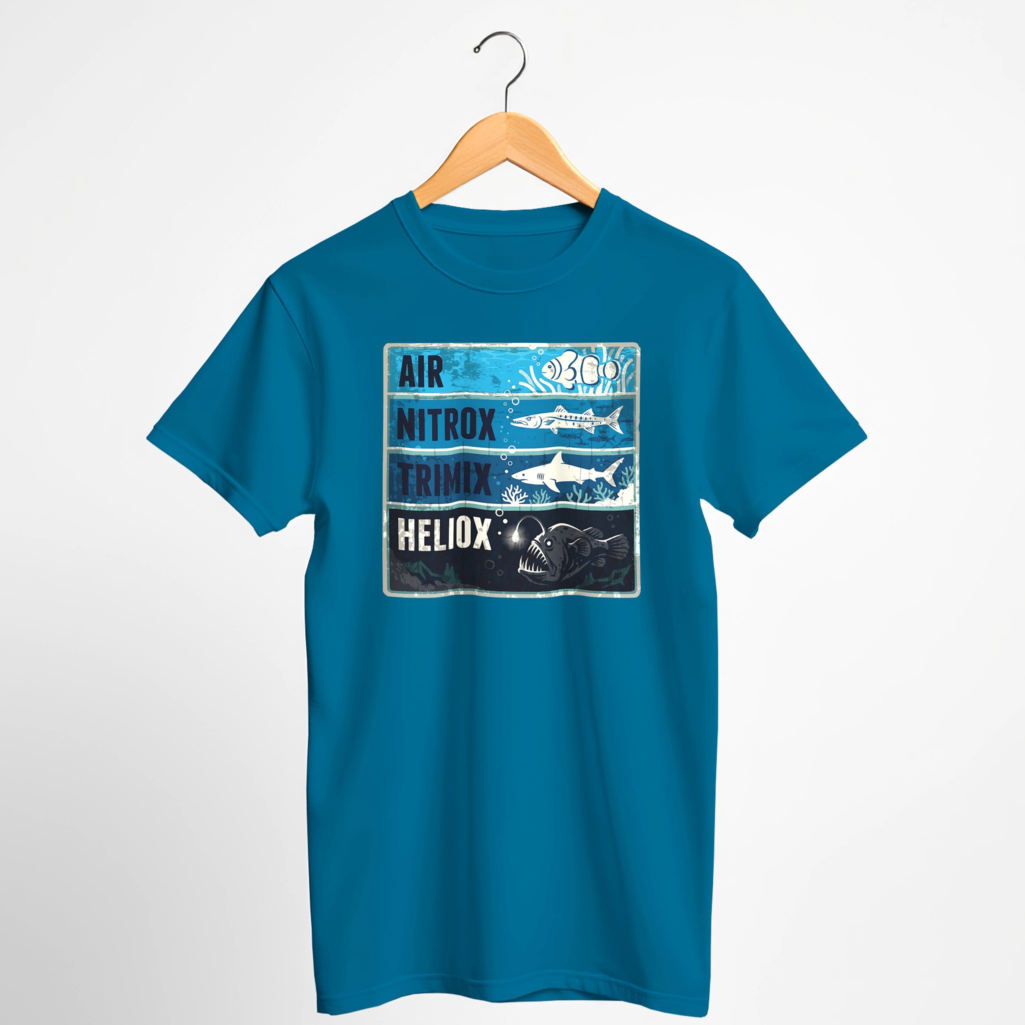Scuba Gas Depth Tee — "Air, Nitrox, Trimix, Heliox" Dive Shirt