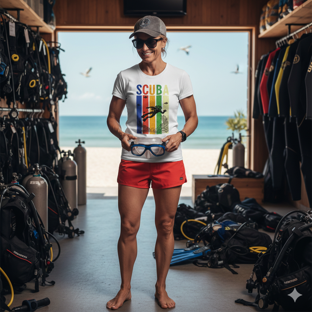 Retro Rainbow SCUBA Diver T-Shirt